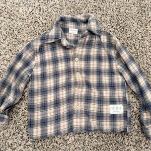 Blue and Tan Plaid Button-Up Shirt